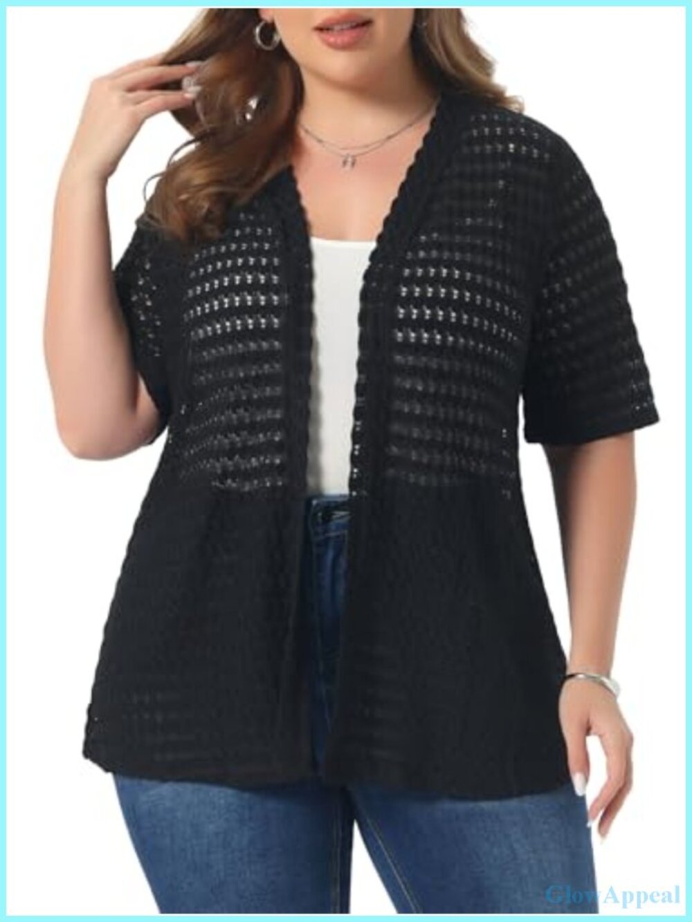 Plus Size Lace Cardigan Women Short Sleeve Open Front Cover Up Crochet Cardigans